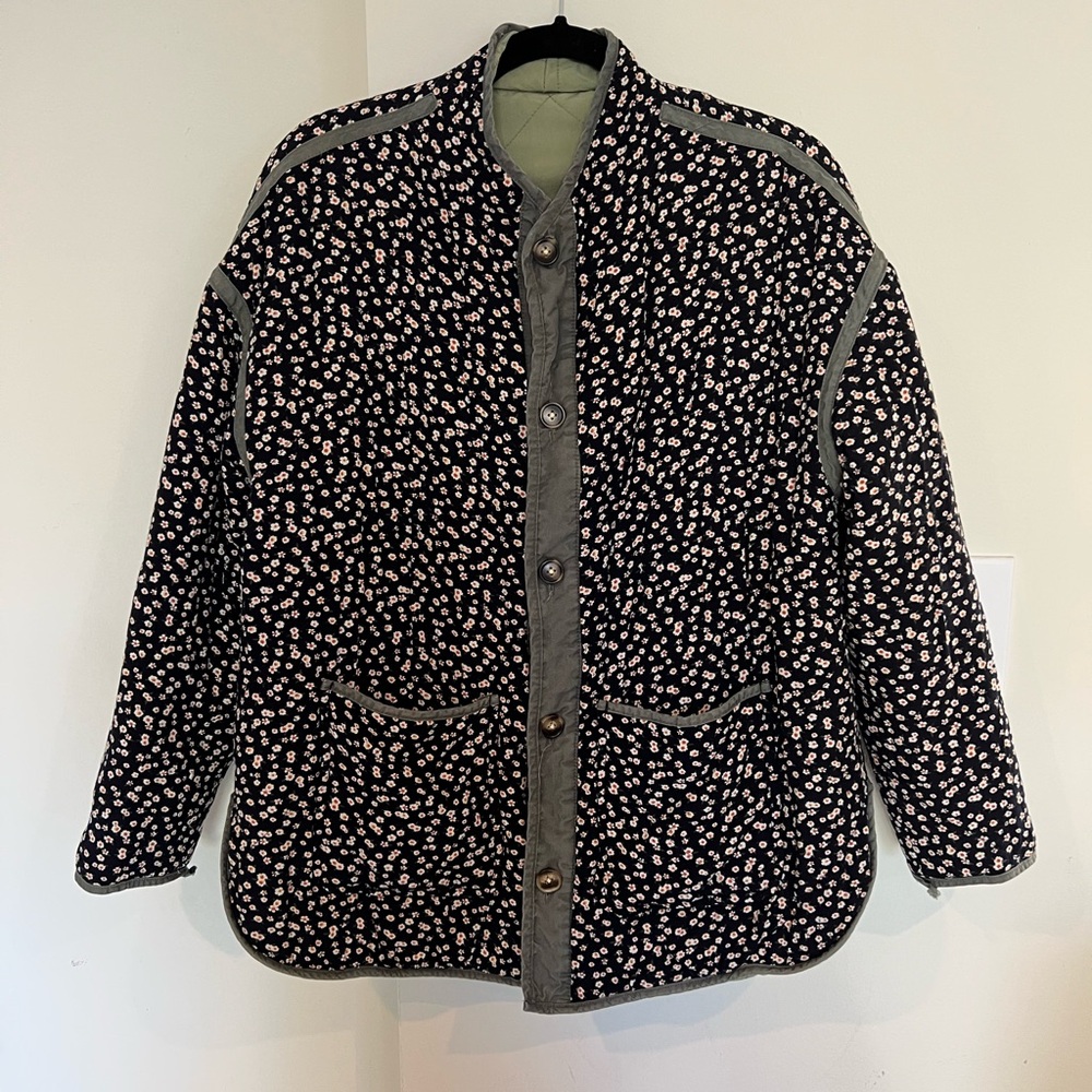 Reversible Floral Button-Up Quilted Jacket